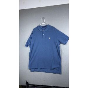 Polo Ralph Lauren Polo Shirt Mens 2XL Blue Knit Yellow Pony‎ Logo Golf Casual